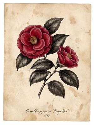 Camellia Branch Vintage Botanical Canvas Wall Art