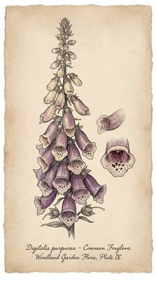 Vintage Foxglove Spire Botanical Canvas Wall Art