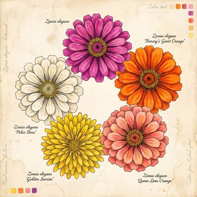 Vintage Botanical Zinnia Ring Canvas Painting