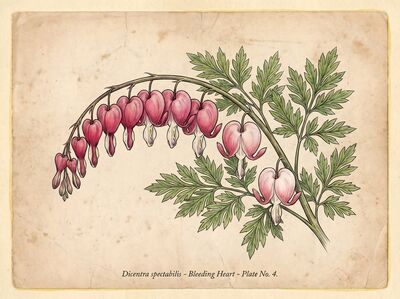 Vintage Botanical Bleeding Heart Arc Canvas Wall Art