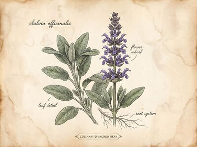 Vintage Botanical Common Sage Canvas Wall Art