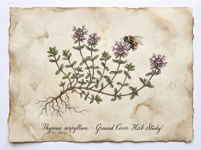 Vintage Botanical Thyme Creeping Mat Canvas Wall Art