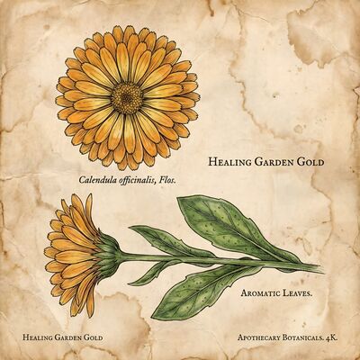 Calendula Bloom Vintage Botanical Canvas Wall Art