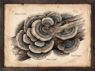 Vintage Turkey Tail Brackets Botanical Canvas Wall Art