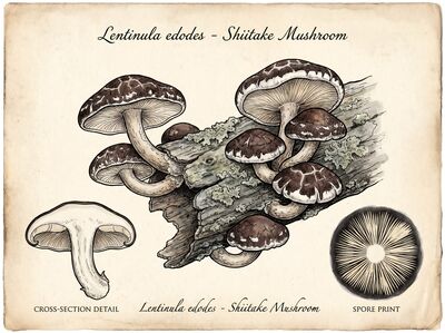 Shiitake on Log Vintage Botanical Canvas Wall Art