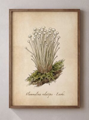 Vintage Enoki Cluster Botanical Canvas Wall Art