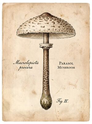 Vintage Botanical Parasol Mushroom Canvas Painting