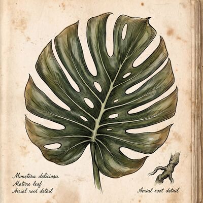 Monstera Leaf Study Vintage Botanical Canvas Wall Art