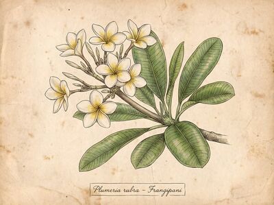 Vintage Botanical Plumeria Branch Canvas Painting