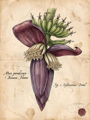 Vintage Banana Flower Botanical Canvas Wall Art