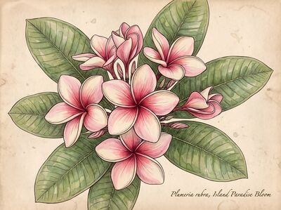 Vintage Botanical Frangipani Cluster Canvas Wall Art