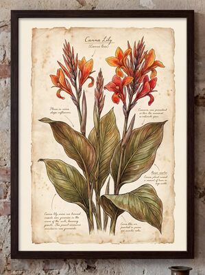 Vintage Botanical Canna Lily Canvas Painting