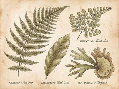 Vintage Tropical Fern Fronds Botanical Canvas Wall Art