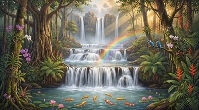 Grand Tropical Waterfall Cascade Canvas Wall Art