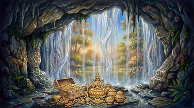 Cave View Through Water Curtain Canvas Wall Art