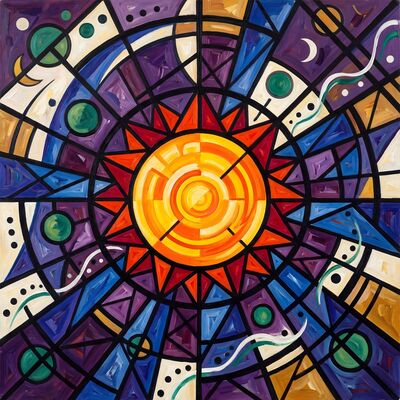 Geometric Sun Abstract Canvas Wall Art