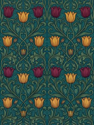 William Morris Tulip and Lattice Canvas Painting