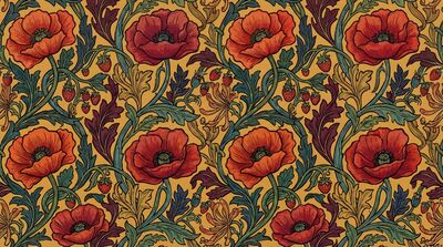 William Morris Poppy Field Pattern Botanical Canvas Wall Art