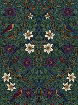 William Morris Clematis Bower Canvas Wall Art