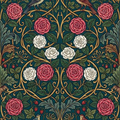 Camellia and Leaf William Morris Canvas Wall Art