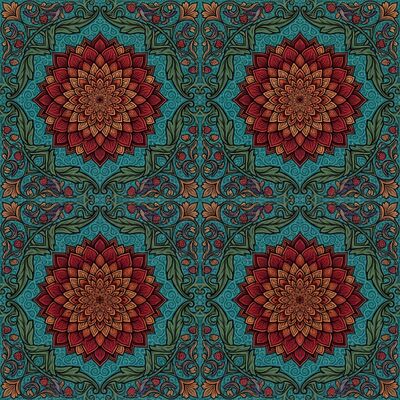 Dahlia Mandala William Morris Canvas Wall Art