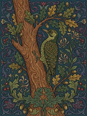Woodpecker and Oak William Morris Canvas Wall Art