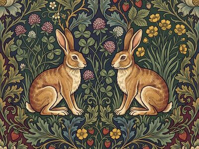 William Morris Rabbits in Clover Canvas Painting