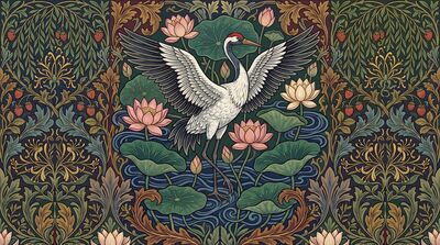William Morris Crane and Lotus Canvas Painting