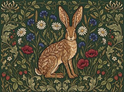 Hare in Meadow William Morris Canvas Wall Art