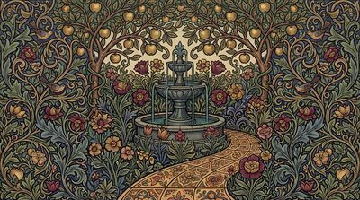 William Morris Garden with Fountain Tapestry Canvas Wall Art