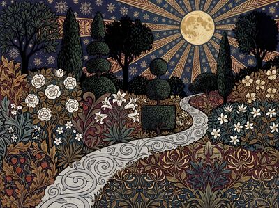 Moonlit Garden William Morris Canvas Wall Art