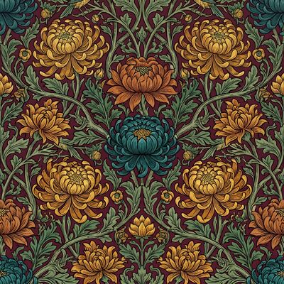 William Morris Chrysanthemum Scroll Canvas Wall Art