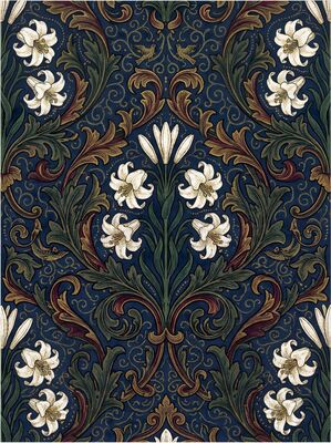 Lily and Scroll Panel William Morris Canvas Wall Art