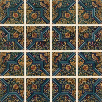 Tile Pattern Geometric Floral William Morris Canvas Wall Art