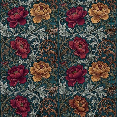 William Morris Woven Silk Brocade Textile Canvas Wall Art