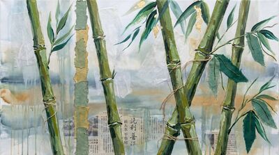 Mixed Media Bamboo Canvas Painting