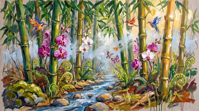 Maximalist Bamboo Garden Canvas Painting