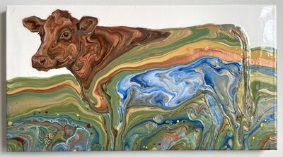 Cow Dissolving Into Meadow Nature Canvas Wall Art