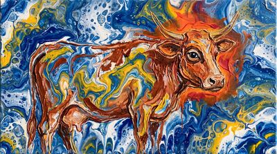 Acrylic Pour Sacred Cow Emerging Canvas Wall Art
