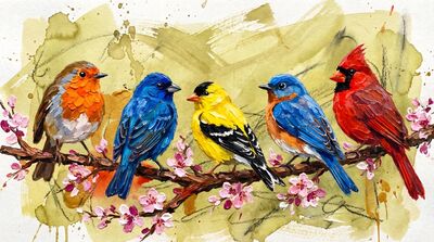 Five Songbirds Canvas Wall Art