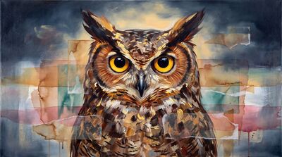 Great Owl Mixed Media Canvas Wall Art