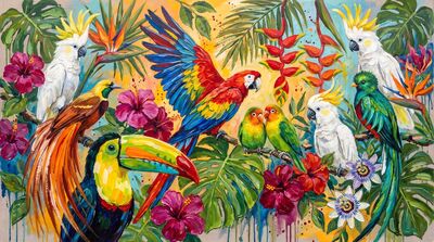 Tropical Birds Paradise Canvas Wall Art