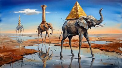 Three Surreal Elephants Canvas Painting