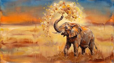 Golden Dust Elephant Canvas Painting