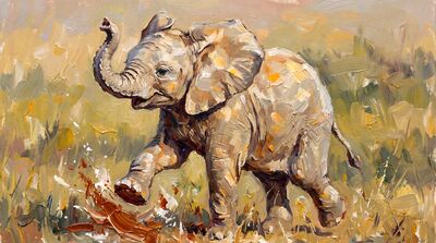 Baby Elephant Joy Canvas Painting