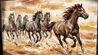 Xu Beihong Style Galloping Horses Canvas Wall Art