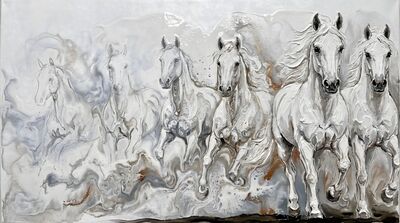 Xu Beihong Misty White Horses Canvas Wall Art