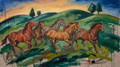 Franz Marc Green Landscape Horses Canvas Wall Art