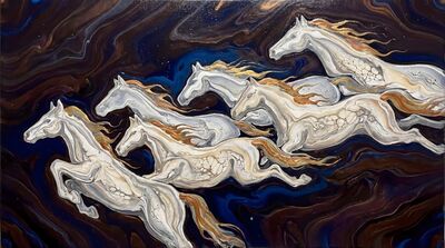 Acrylic Pour Guided Horse Forms Canvas Wall Art