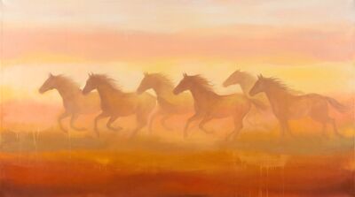 Color Field Ghostly Warm Horses Canvas Painting